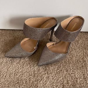 Express Women's Glitter Pointed Toe High Heel Mules - Champagne